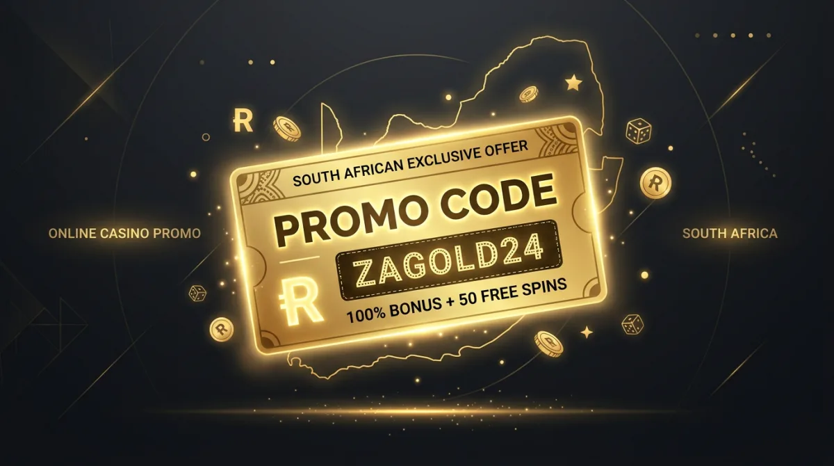 Promo code voucher card concept in black and gold with ZAR symbol and South Africa map outline